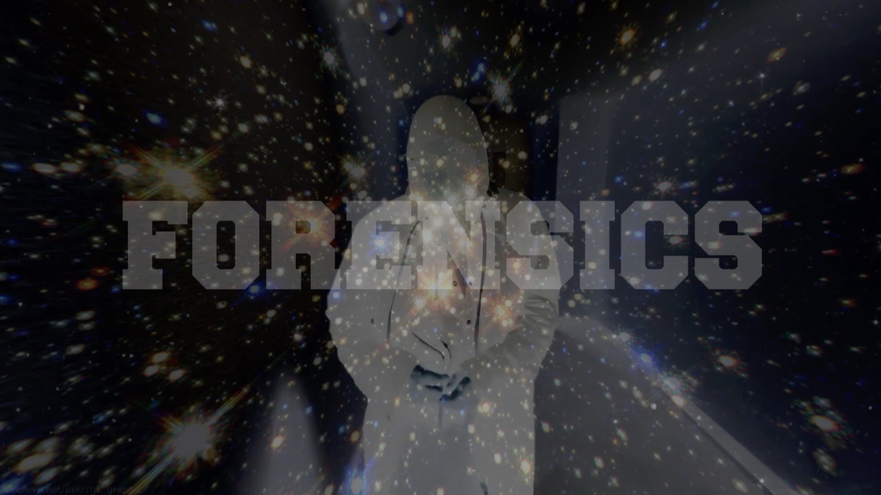 FORensics visual still with white silhouette