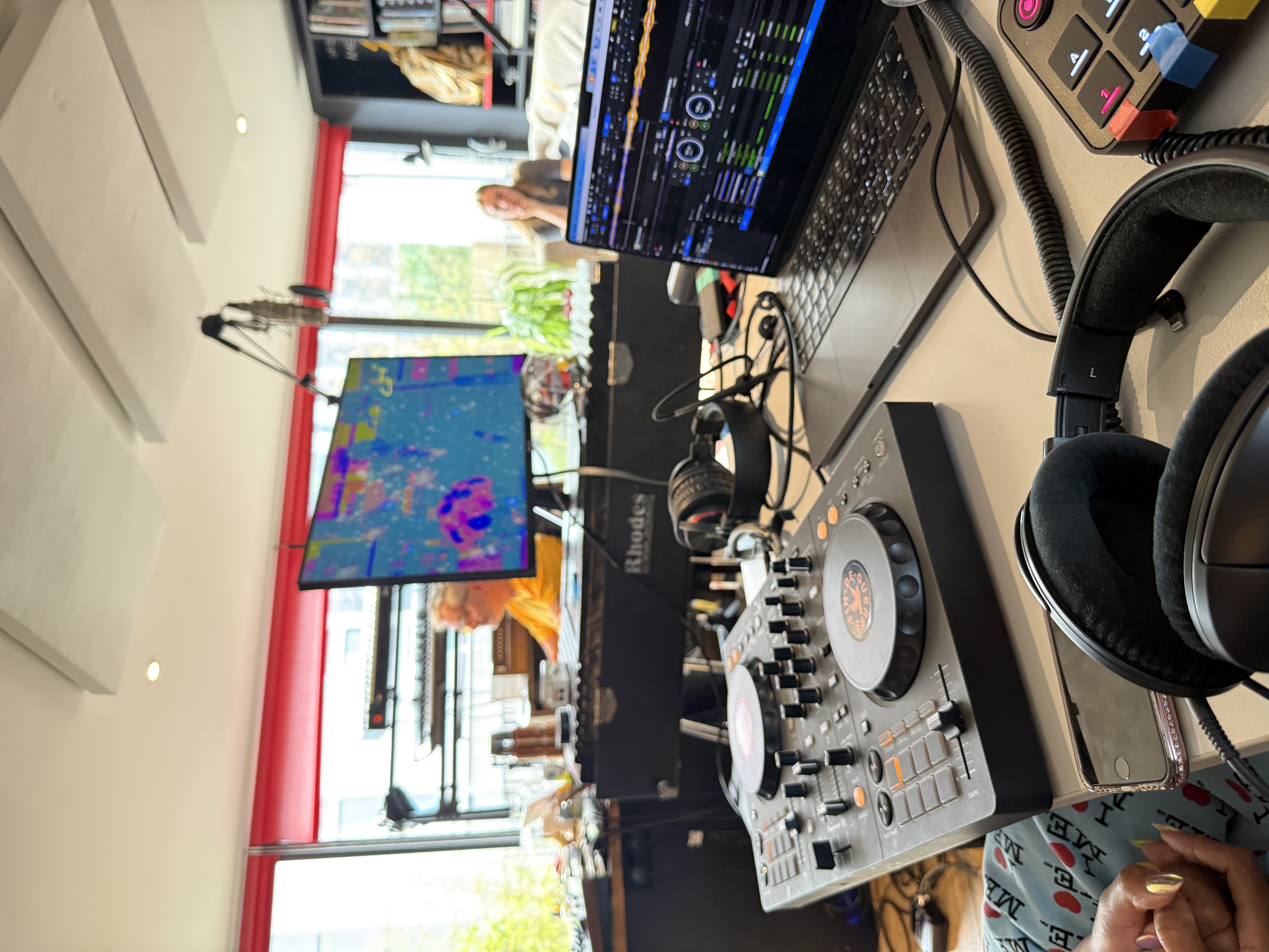 DJ station and laptop during The Local Time Is Always Now livestream production