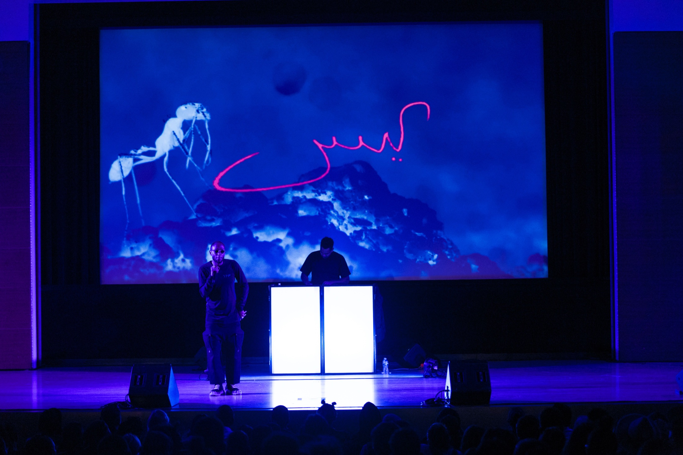 Wide stage view of Yasiin Bey and Lord Tusk performing Negus at Brooklyn Museum